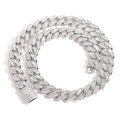 15mm silver tone Cuban link chain with baguette cut cubic zirconia in hip hop style - 16inch (Necklace) / Silver