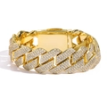 Macro detail of 20mm iced out golden Cuban link necklace with sparkling crystals - 16in / 20mm Width / Gold