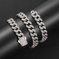 Silver 12mm Cuban link chain with micro-pave zircons and iced-out spring box clasp - Platinum