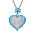 Collier cœur hip hop avec effet de fonte en émail bleu et pierres de zircon brillantes - (Style 2) Flocon de Neige Email Bleu Or + 60cm Chaîne Corde