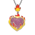 Collier coeur de flamme hip hop avec zircons rouges et chaîne torsadée argentée - (Style 2) Cœur de Flamme Argent + 60cm Chaîne Corde