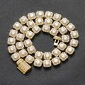 Hip-Hop style 10mm gold plated square link necklace with round cubic zirconia - 10mm (7inch Bracelet) / Gold