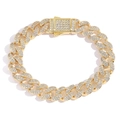 Hip hop 12mm gold plated Cuban chain bracelet with micro-paved cubic zirconia - Gold / 7inch
