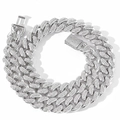 Collier hip hop homme chaîne cubaine 15mm en argent S925 avec pierres moissanites pleines - Collier Court (16inch) / Argent