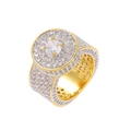 Classic hip hop men's gold plated ring with large center stone and pavé zircon stones - US 7 / Two Colors
