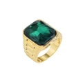 Anillo hip hop dorado para hombre con una gran piedra verde rectangular de talla esmeralda - US 7 / Oro esmeralda