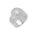 Classic hip-hop men's gold plated ring with micro-pave cubic zirconia and large center stone - US 7 / Silver