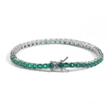 Klassieke 4mm tennisarmband met groene zirkonia op zilveren zetting met een veiligheidssluiting - 18cm / Zilver