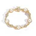 Iced out gold chain bracelet with pearls and pavé diamond spheres in hip hop style - 8inch (20cm Bracelet) / Gold