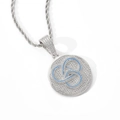 Collana a catena intrecciata argento hip hop con ciondolo a trifoglio in smalto blu e zirconi - Argento