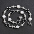 Collar hip hop de perlas blancas y negras con circonitas micropavé y cierre plata - Plata 16 pulgadas (Collar 40cm)