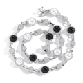 Collar hip hop de cadena plateada con perlas blancas y negras y circonitas micro-pavé - Plata 18 pulgadas (Collar 45cm)