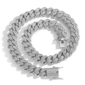 Icy silver 18mm Cuban link chain with sparkling T-square zircon stones for hip hop style - 18cm Bracelet / Silver