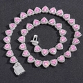 Collier argenté avec cœurs en zircon rose 10mm et fermoir luxueux pavé de cristaux - Collier 16 Pouces (Longueur 40cm) / Rose Argent