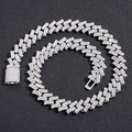 Mens 16mm iced out silver Cuban link necklace with thorn detail and zircon box clasp - Bracelet (18cm) / Silver