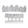 Iced out silver S925 moissanite grillz set with vampire fangs in hip hop style - Top And Bottom / Silver