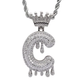 Iced out hip hop crown letter G pendant in 925 silver with sparkling moissanite stones - 3mm*60cm Stainless Steel Rope Chain / Silver C