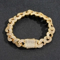 Vue détaillée du bracelet gourmette doré 12mm orné de zircons cubiques scintillants - Bracelet 7 Pouces (Longueur 18cm) / Doré