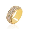 Anello hip hop in oro con cinque file di diamanti pavé per uomo e donna alla moda - US 6 / Oro