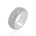 Anello hip hop con cinque file di cristalli in finitura argento e riflesso lucido - US 6 / Argento