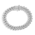 Herren 12mm silbernes Iced Out Cuban Armband mit glitzernden Zirkonia und Federverschluss - 7inch / Silber