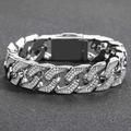 Bracciale cubano da uomo 16mm in argento con zirconi su sfondo scuro - 18cm / Argento