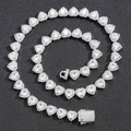 Collana tennis con zirconi 10mm taglio cuore e chiusura a molla argento per stile hip hop - 24 pollici (60cm) / Argento