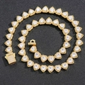 Collana tennis a cuore 10mm in argento 925 placcato oro con zirconi per stile hip hop - 24 pollici (60cm) / Oro