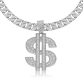 Hip hop silver dollar sign pendant necklace with full crystal cuban chain for men - Silver Pendant With Cuban Chain