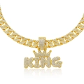 Hip hop gold KING crown pendant necklace with sparkling iced out cubic zirconia stones - 50cm / Gold Pendant With Cuban Chain