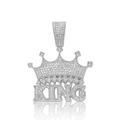 Silberner KING Krone Anhänger mit Zirkonia-Steinen auf weißem Hintergrund im Hip-Hop-Stil - Nur Anhänger / Silber