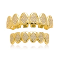 Hip hop gold grillz set with micro-paved cubic zirconia diamonds for teeth decoration - Full Teeth Set / Gold