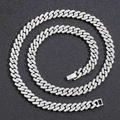 Collar de cadena Cuban Link de 9mm plateado estilo Hip Hop con cristales brillantes - Pulsera 7 Pulgadas (Longitud 18cm) / Plateado