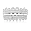 Hip hop silver grillz set with baguette and round cut stones on white background - Style 10 Set / Silver