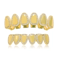 Hip hop gold grillz set with mirror finish and sparkling zircon stones for six teeth style - Style 16 Set / Gold