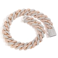 Nahaufnahme der 22mm Iced Out Kuba-Kette mit rosa und weißen Zirkonia-Steinen besetzt - 7 Zoll Armband (Länge 18cm) / Roségold + Silber (Breite 22mm)