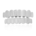 Hip hop silver dental grillz set with micro zircon stones and polished mirror finish - Set / Silver Jewelry Set