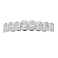 Close-up of hip hop silver grillz with baguette-cut zircons and iced-out micro pave - Silver Upper Tooth