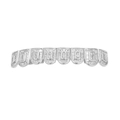 Macro detail of silver hip hop grillz with square zircon stones and micro-pave setting - Silver Lower Tooth