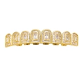 Dettagli di grillz hip hop con zirconi cubici baguette su finitura in metallo dorato - Oro Superiore