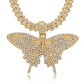 Iced out Schmetterling Anhänger mit goldener Panzerkette im luxuriösen Hip-Hop-Stil - Goldener Anhänger Mit Panzerkette