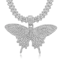 Iced-Out Hip-Hop Schmetterling Anhänger mit Panzerkette in Silber-Finish - Silberner Anhänger Mit Panzerkette