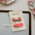 Close-up of pink mesh bow hairclip and red polka dot clip on cream display card - Rabbit Ears And Polka Dot Clip