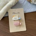 Detailed embroidery hair clips with cute white cloud and pink bear designs for girls - Cloud and Bear