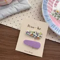 Juego de pinzas para el pelo para niñas con tela floral y morada en tarjeta de marca - Floral Púrpura