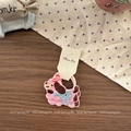 Detail of pink embroidered cartoon dog hair tie on high-elasticity fabric hair ring - Pink Dog