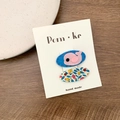 Set of two cute hair clips featuring a pink whale and floral pattern on denim blue base - Whale And Oval