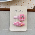 Set di fermagli per capelli a quadretti rosa con perline a ciliegia su cartoncino - Fermaglio per capelli / Rosa Quadretti Perline Ciliegia