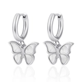 Polished silver stainless steel butterfly hoop earrings with white mother of pearl inlay - Steel