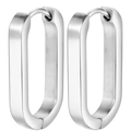 Minimalist silver U-shaped rectangle hoop earrings in polished stainless steel for women - Steel (1 Piece)